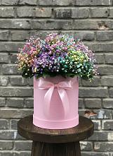 Цветочная композиция из Гипсофила и Розы в шляпной коробке в Светлополянске