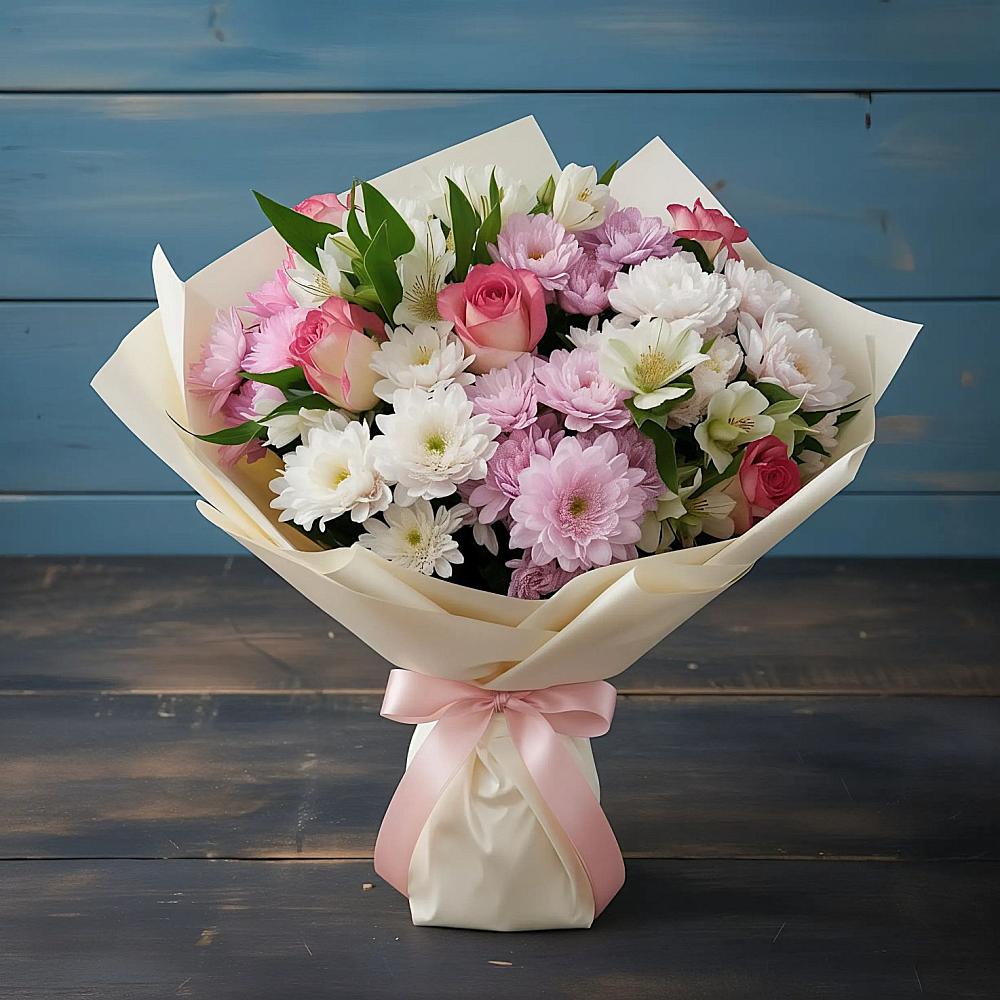 Букет цветов из: Хризантемы, Альстромерии и Розы в Светлополянске